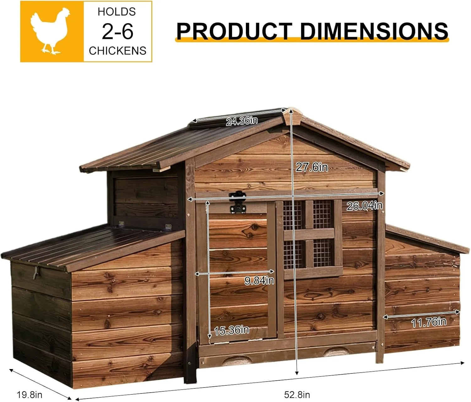 Small Wooden Chicken Coop with 2 Nesting Boxes — 2 Hens