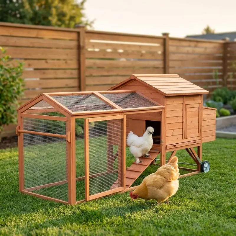 PawHut 96.5" Wooden Mobile Chicken Coop with Run