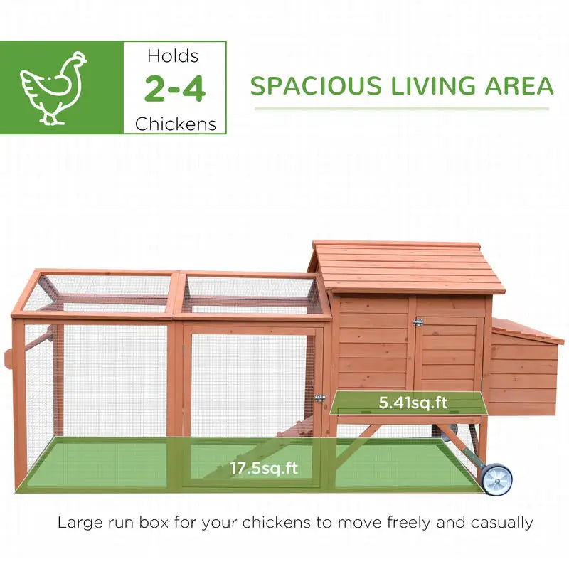 PawHut 96.5" Wooden Mobile Chicken Coop with Run