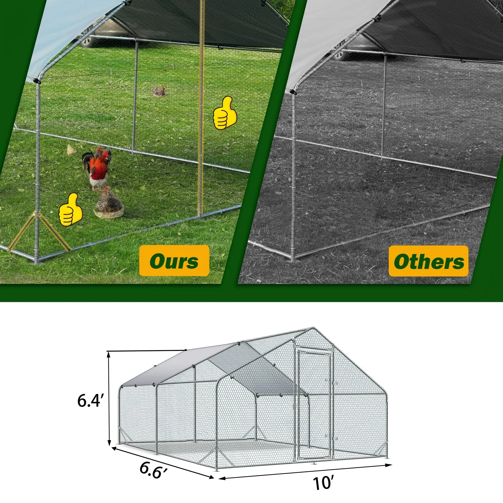 Large Walk-In Metal Chicken Coop with Spire Roof