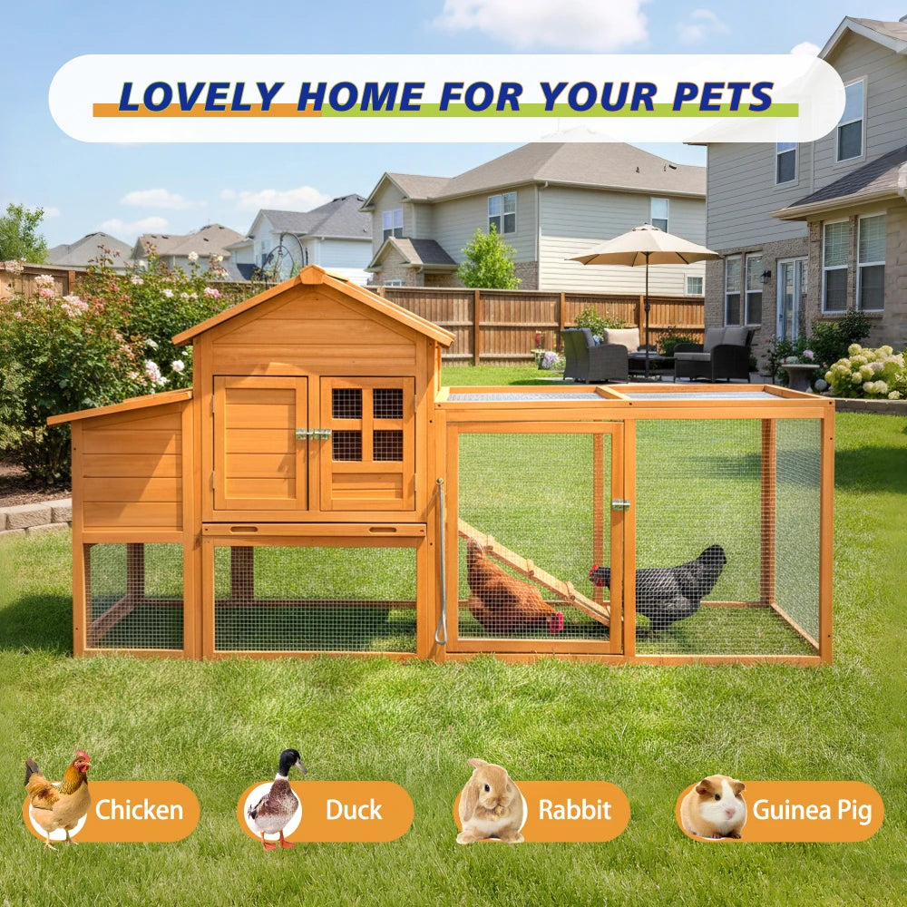 80" Wooden Chicken Coop with Nesting Box — 2–4 Hens