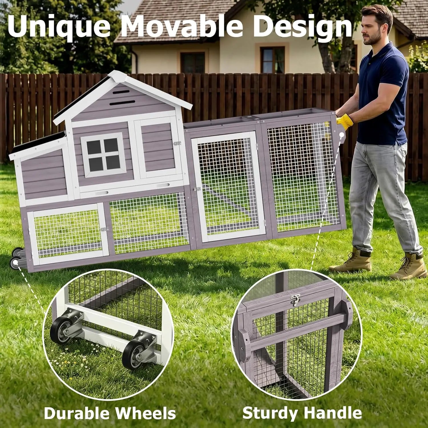153" Mobile Chicken Coop with Run — Fits 6–10 Hens