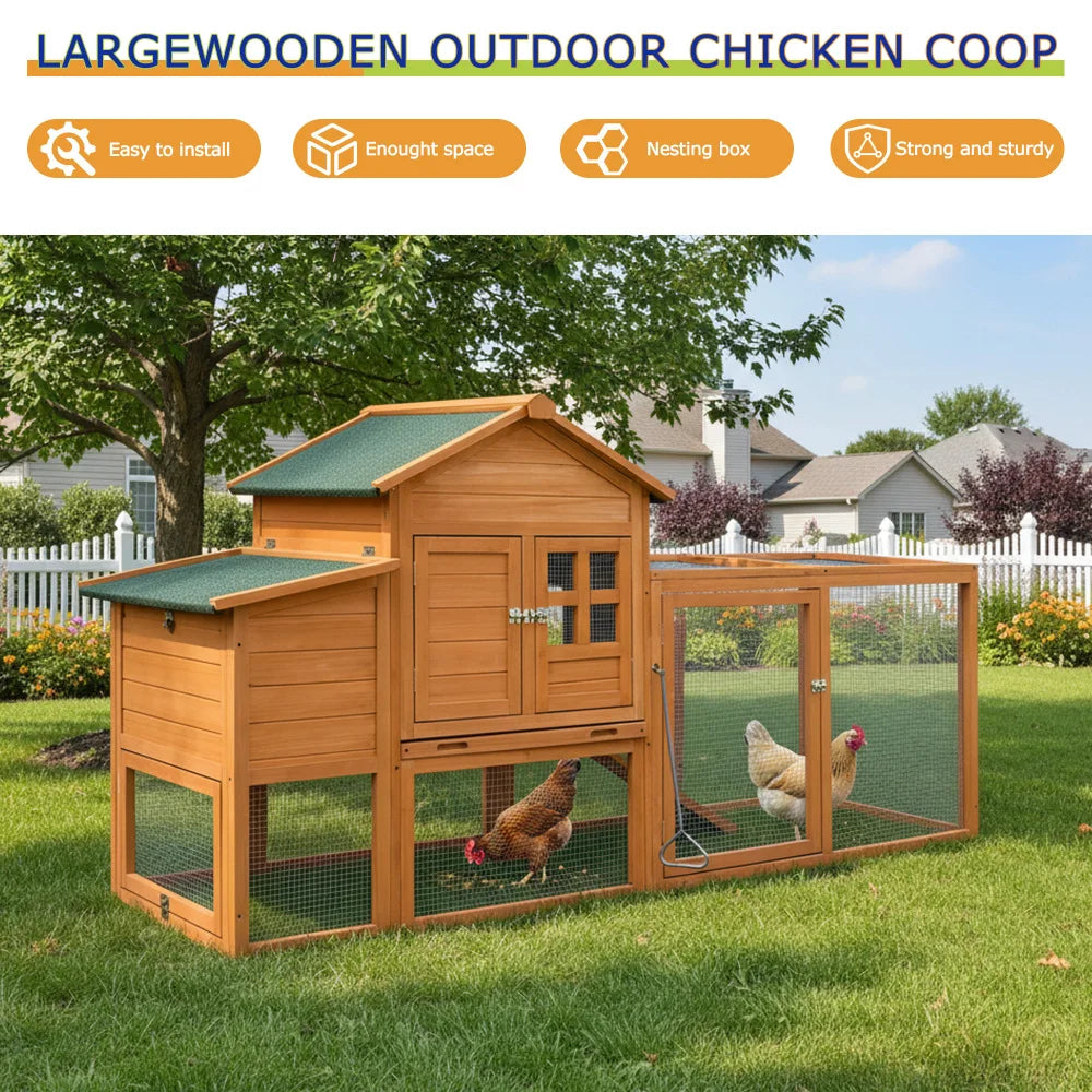 80" Wooden Chicken Coop with Nesting Box — 2–4 Hens
