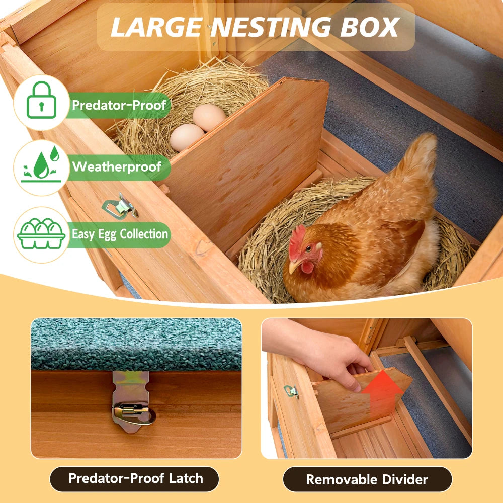 80" Wooden Chicken Coop with Nesting Box — 2–4 Hens