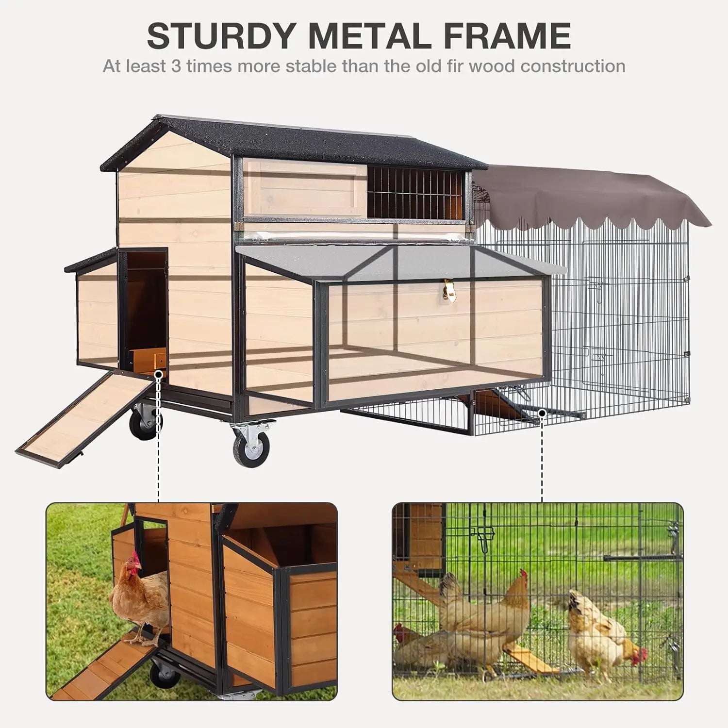 76" Portable Metal-Frame Coop — Fits 3–4 Hens