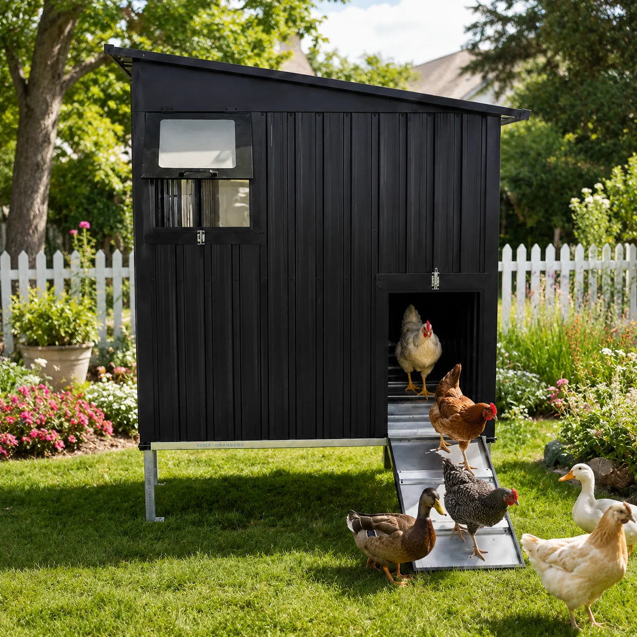 Galvanized Metal Chicken Coop with Pull-Out Trays