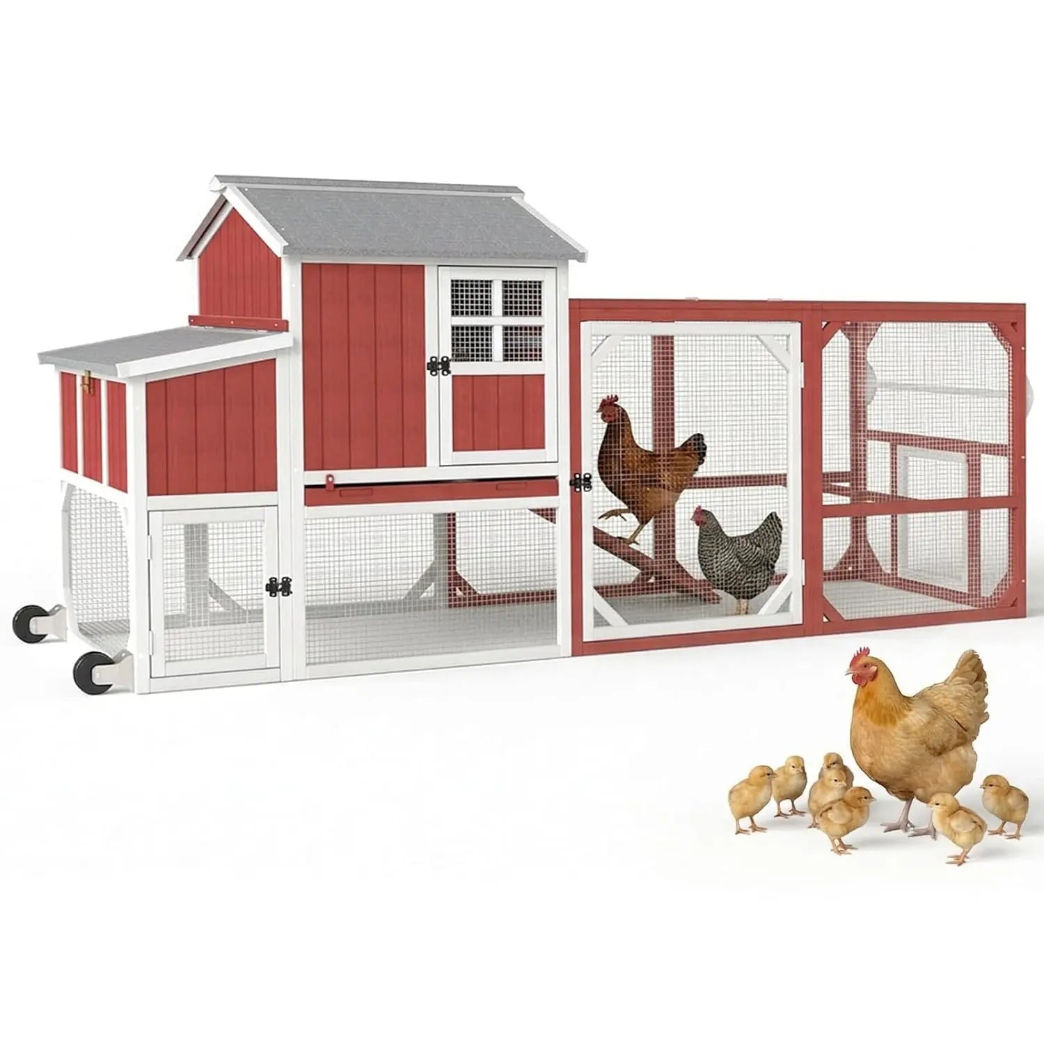 95" Wooden 2-Story Mobile Coop — Fits 4–6 Hens