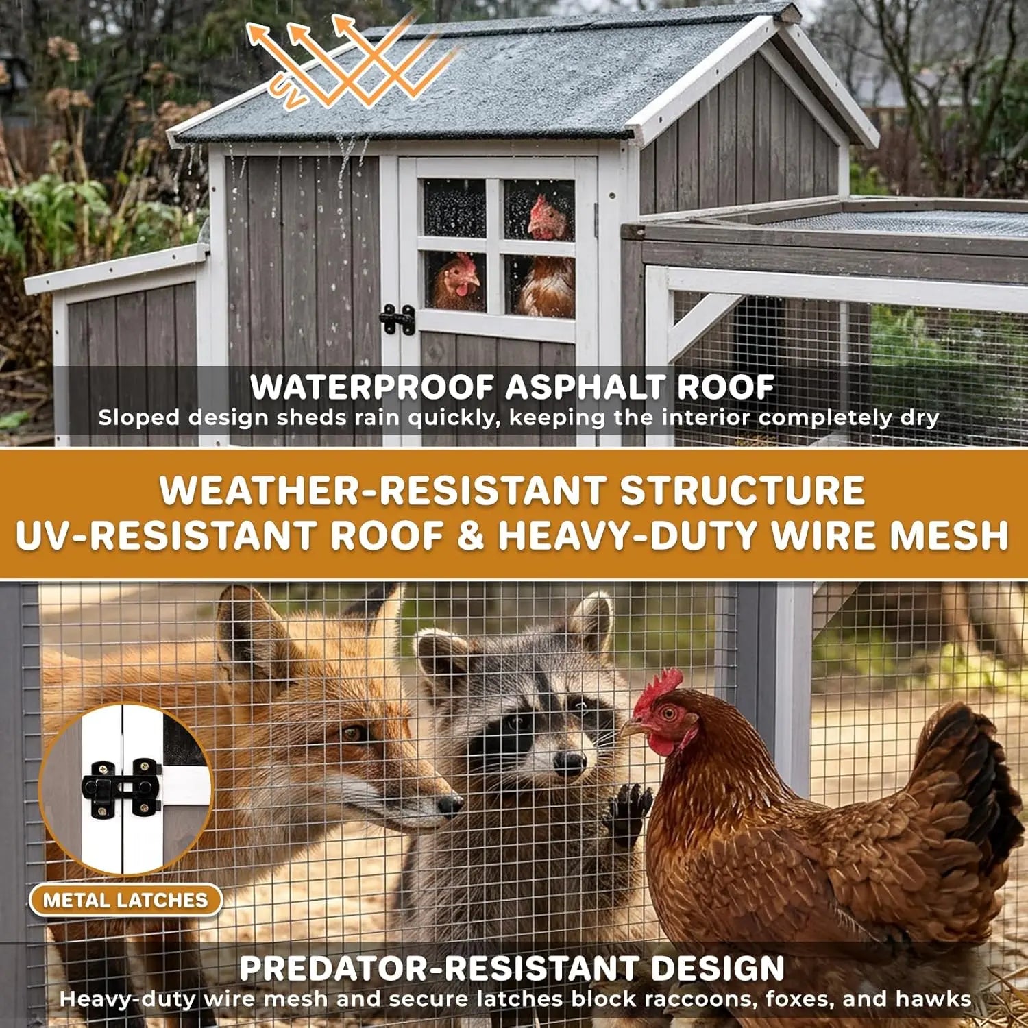95" Wooden Chicken Coop with Run — Fits 3–6 Hens