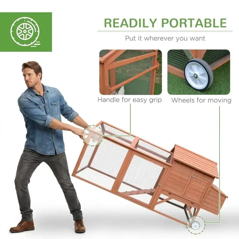 PawHut 96.5" Wooden Mobile Chicken Coop with Run
