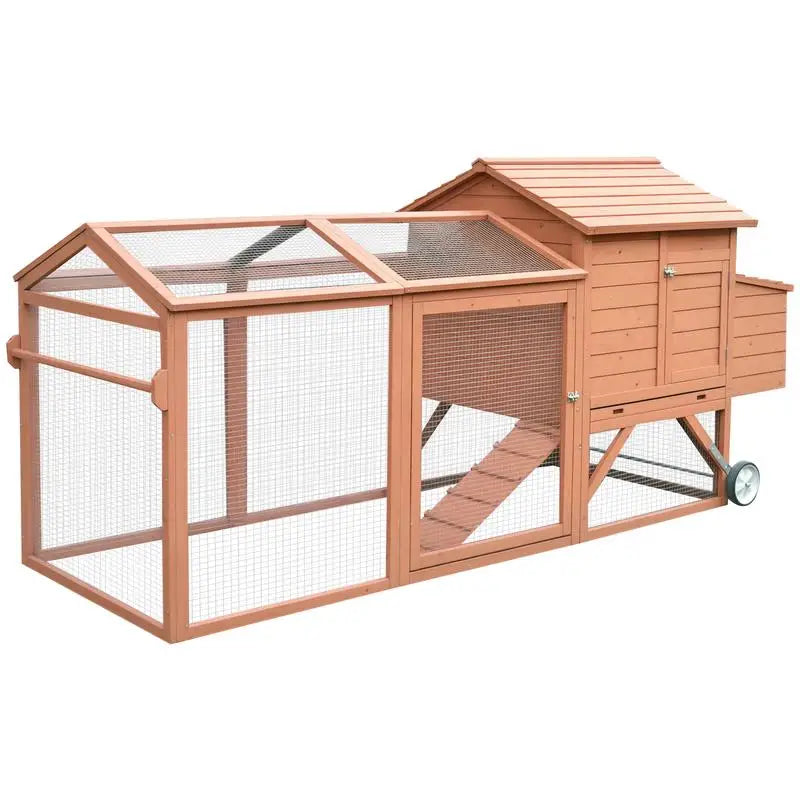 PawHut 96.5" Wooden Mobile Chicken Coop with Run