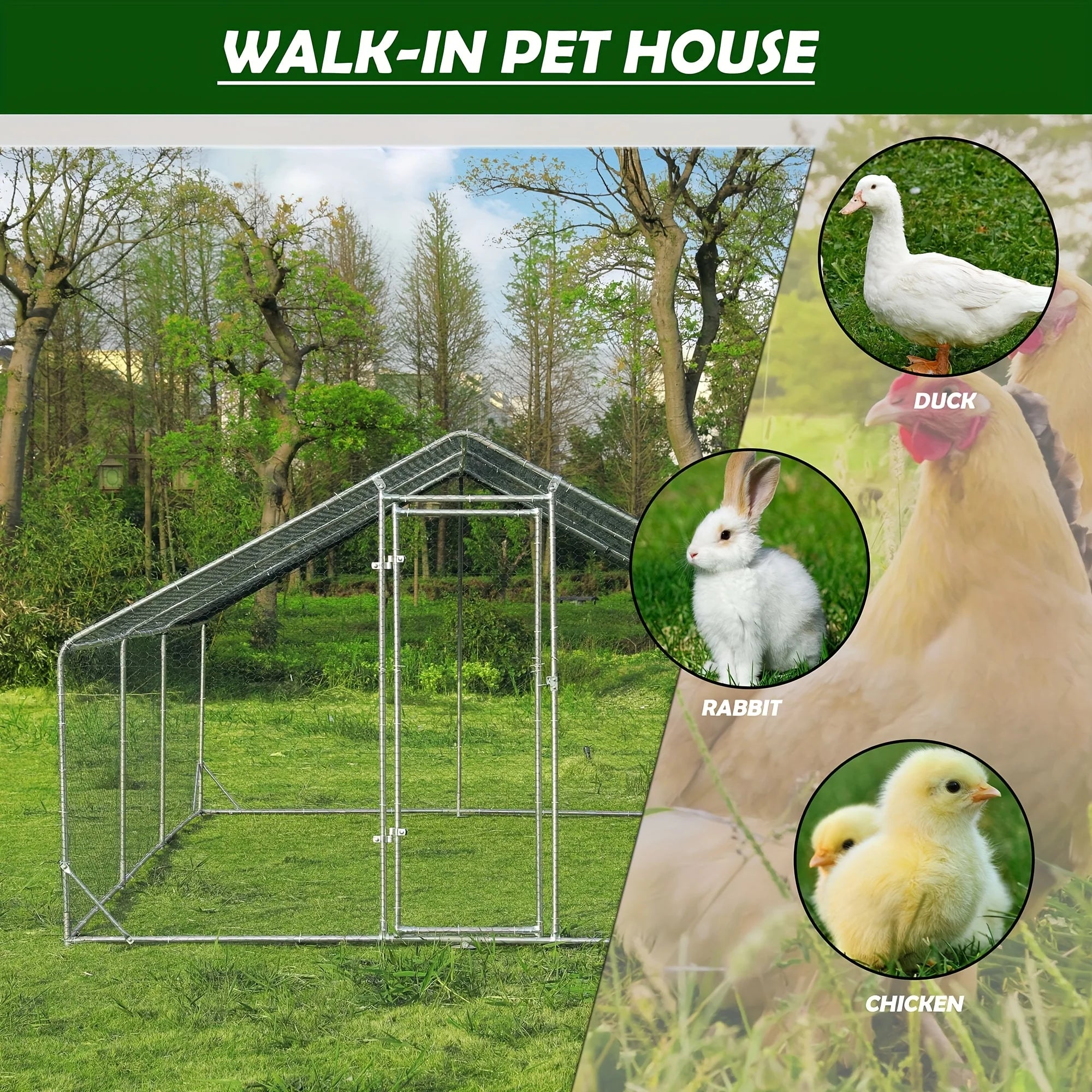 Large Walk-In Metal Chicken Coop with Spire Roof