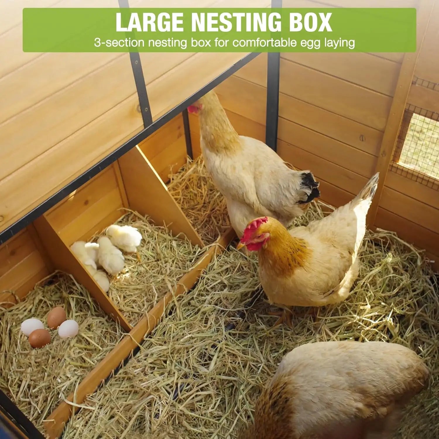 85" Metal-Frame Mobile Coop with Run — 6–8 Hens