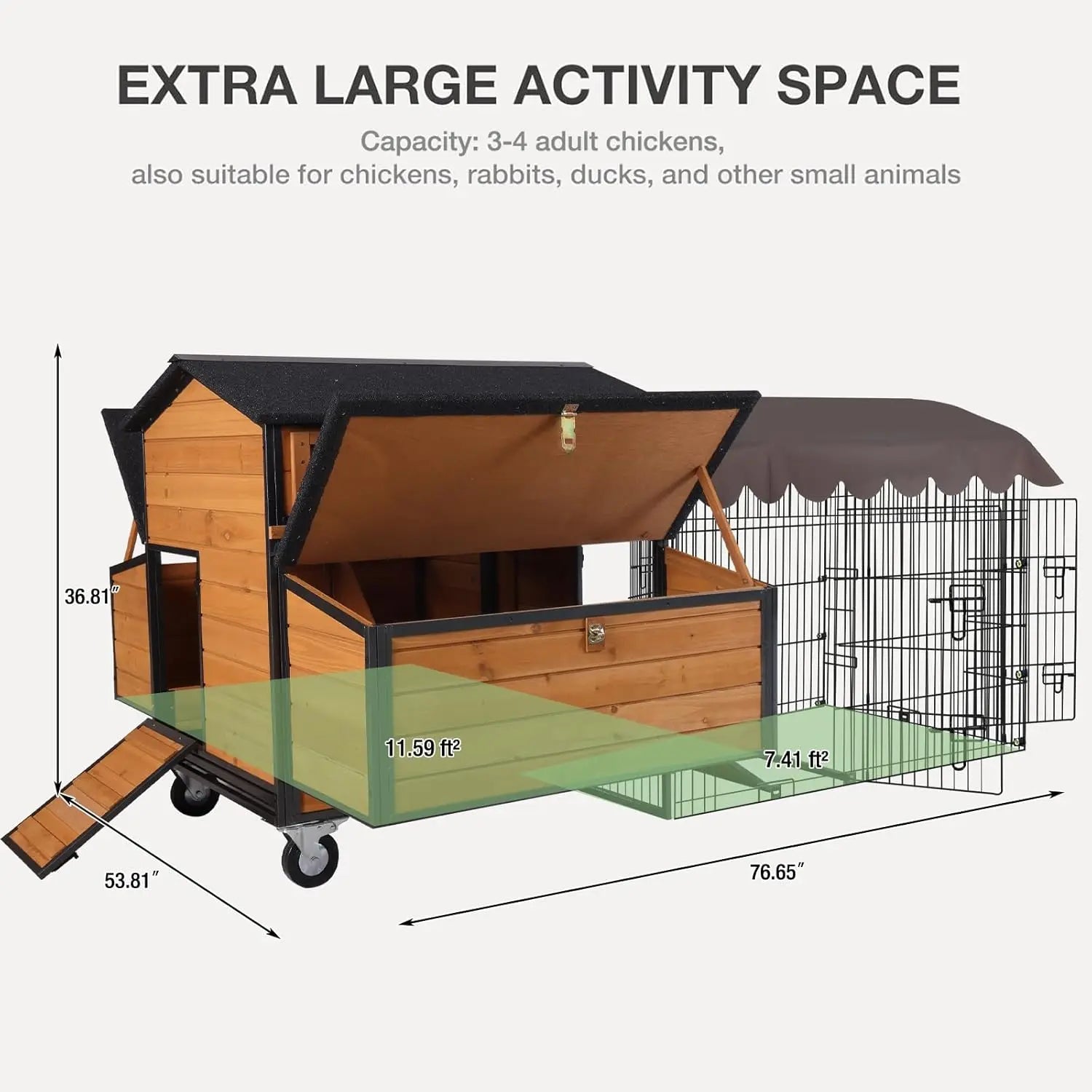 76" Portable Metal-Frame Coop — Fits 3–4 Hens