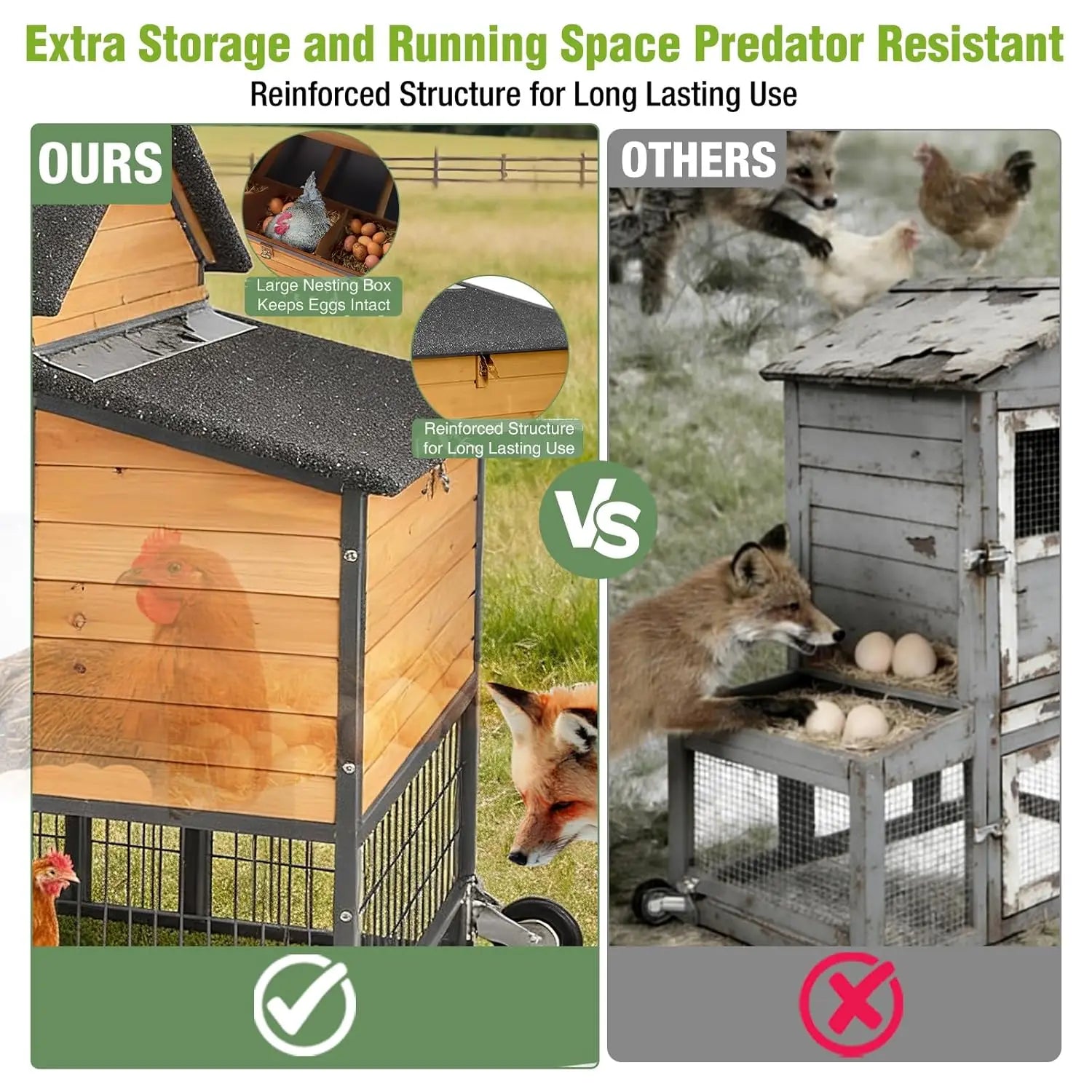 85.6" Mobile Chicken Coop with Run — Fits 6–8 Hens