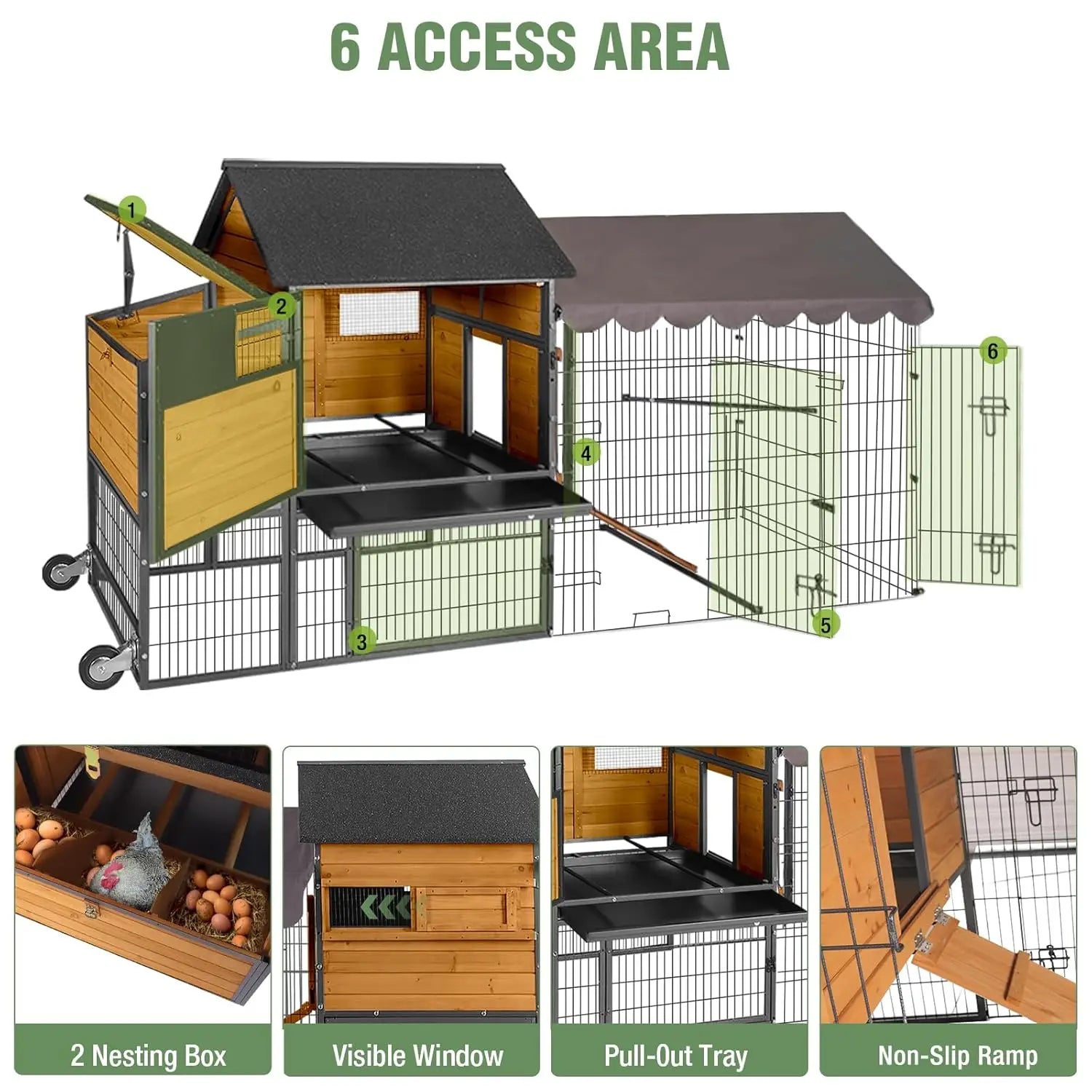 85.6" Mobile Chicken Coop with Run — Fits 6–8 Hens