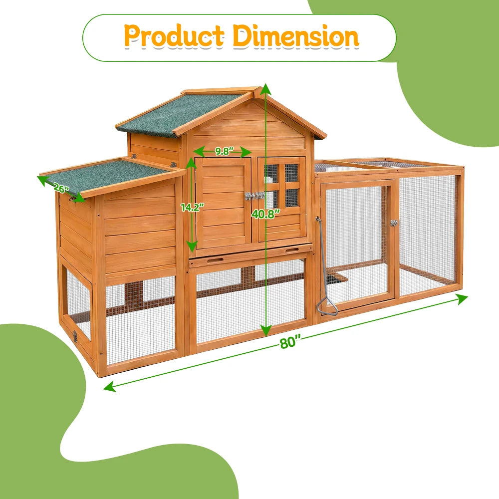 80" Wooden Chicken Coop with Nesting Box — 2–4 Hens