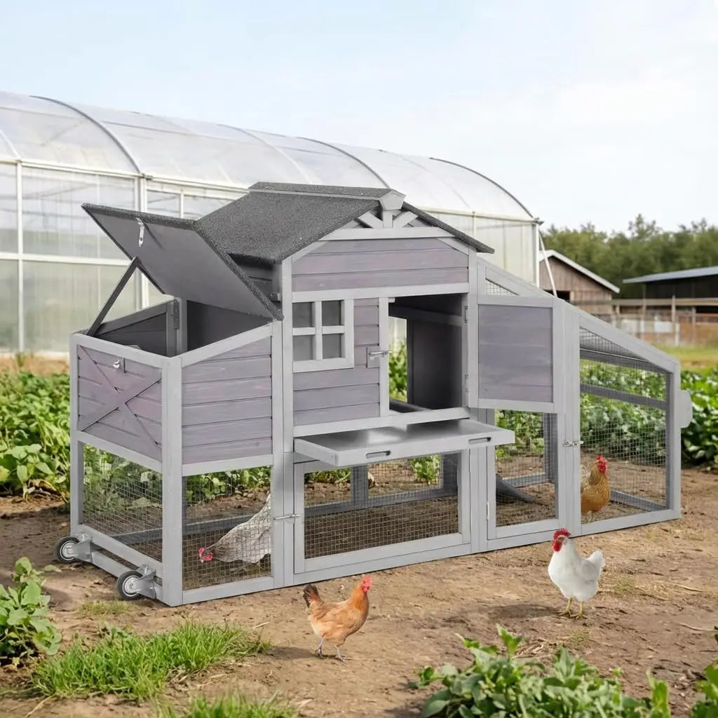 85.6" Mobile Chicken Coop with Run — Fits 6–8 Hens