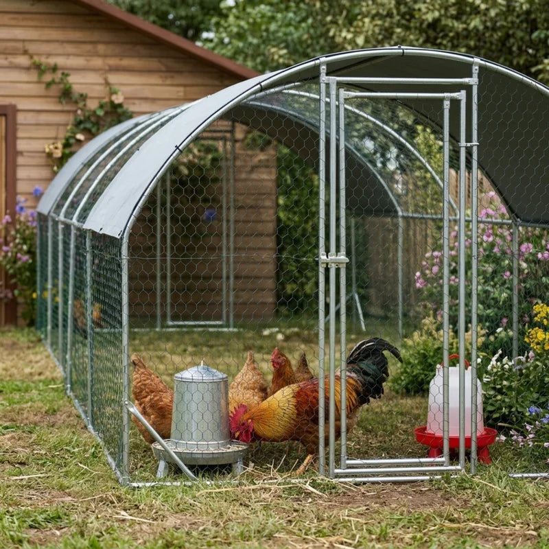 PawHut Walk-In Metal Chicken Coop — Fits 30–40 Hens