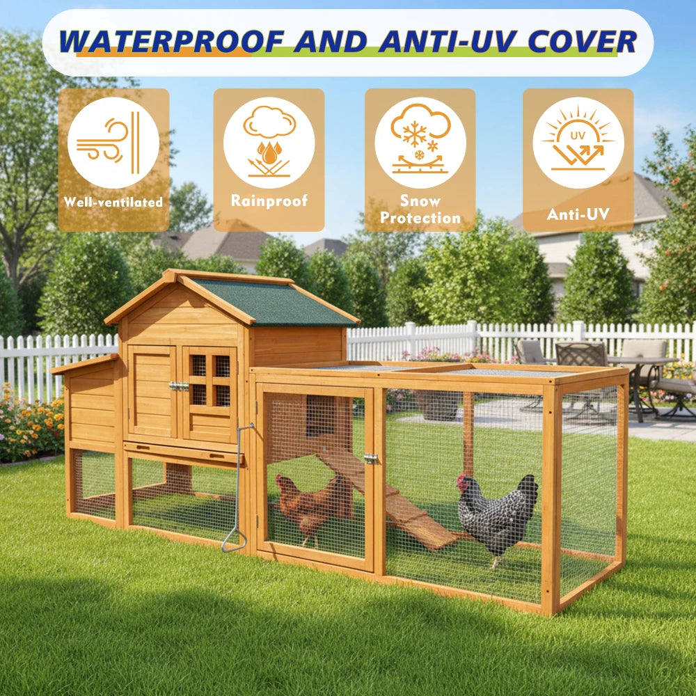 80" Wooden Chicken Coop with Nesting Box — 2–4 Hens