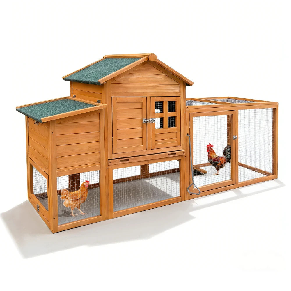 80" Wooden Chicken Coop with Nesting Box — 2–4 Hens
