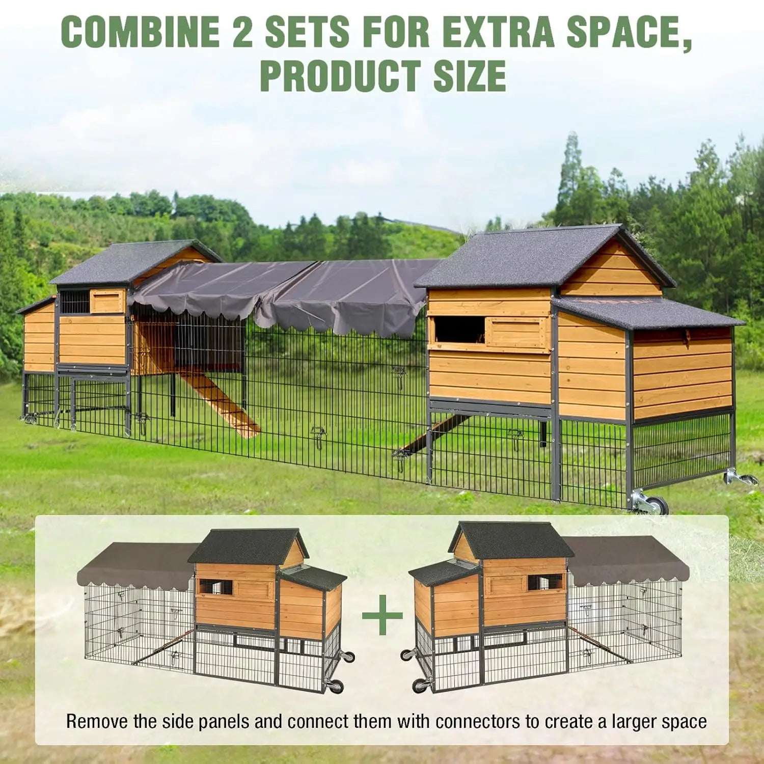 85.6" Mobile Chicken Coop with Run — Fits 6–8 Hens