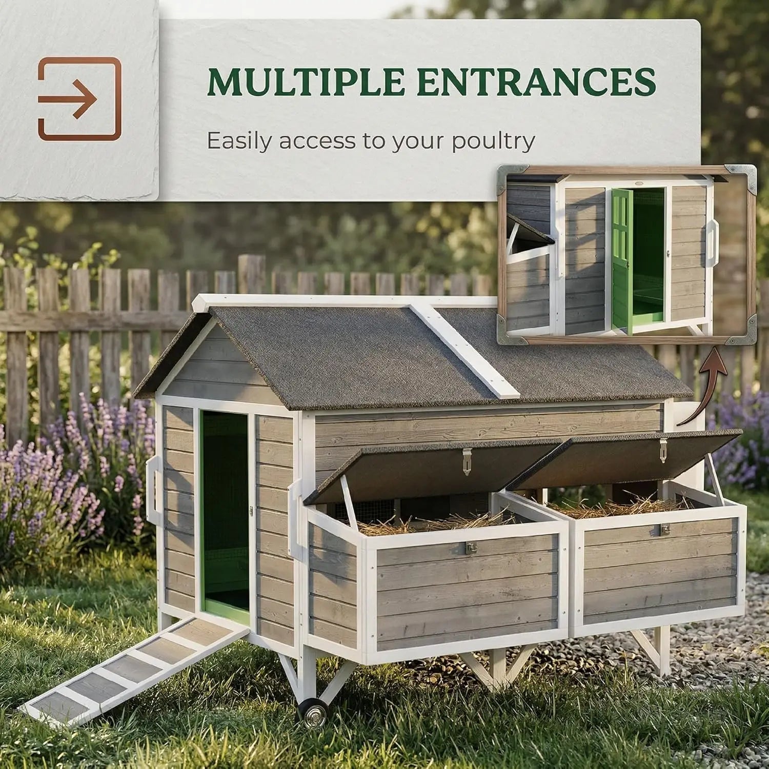 59" Mobile Chicken Coop with Handles — Fits 5–8 Hens