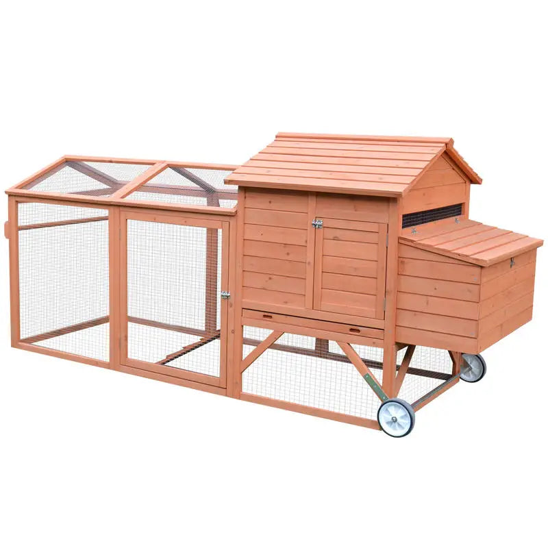 PawHut 96.5" Wooden Mobile Chicken Coop with Run