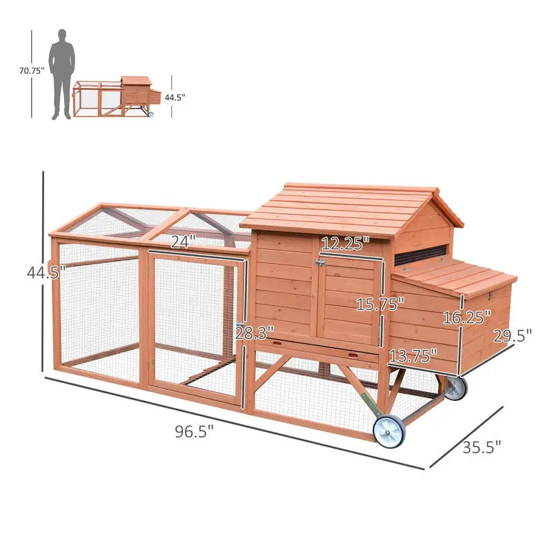 PawHut 96.5" Wooden Mobile Chicken Coop with Run