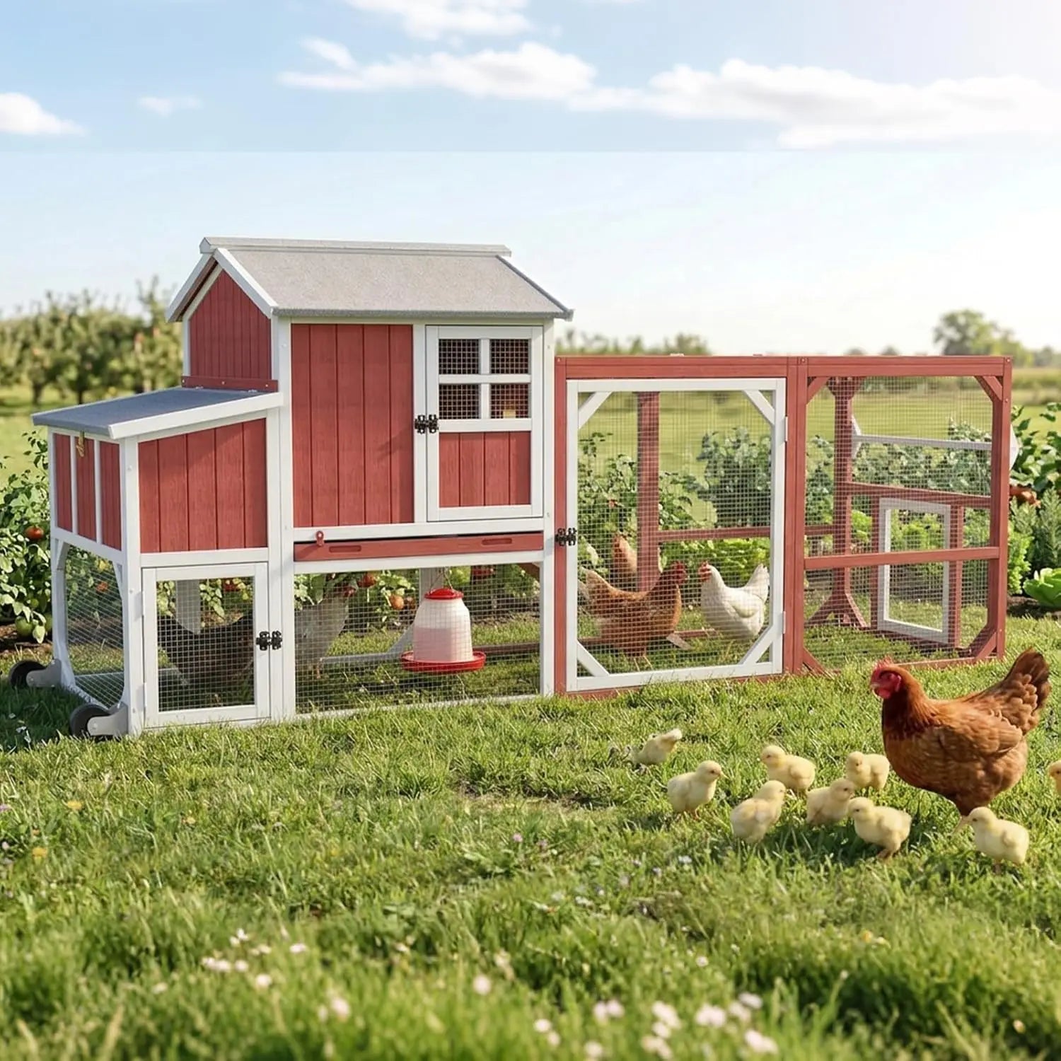 95" Wooden 2-Story Mobile Coop — Fits 4–6 Hens