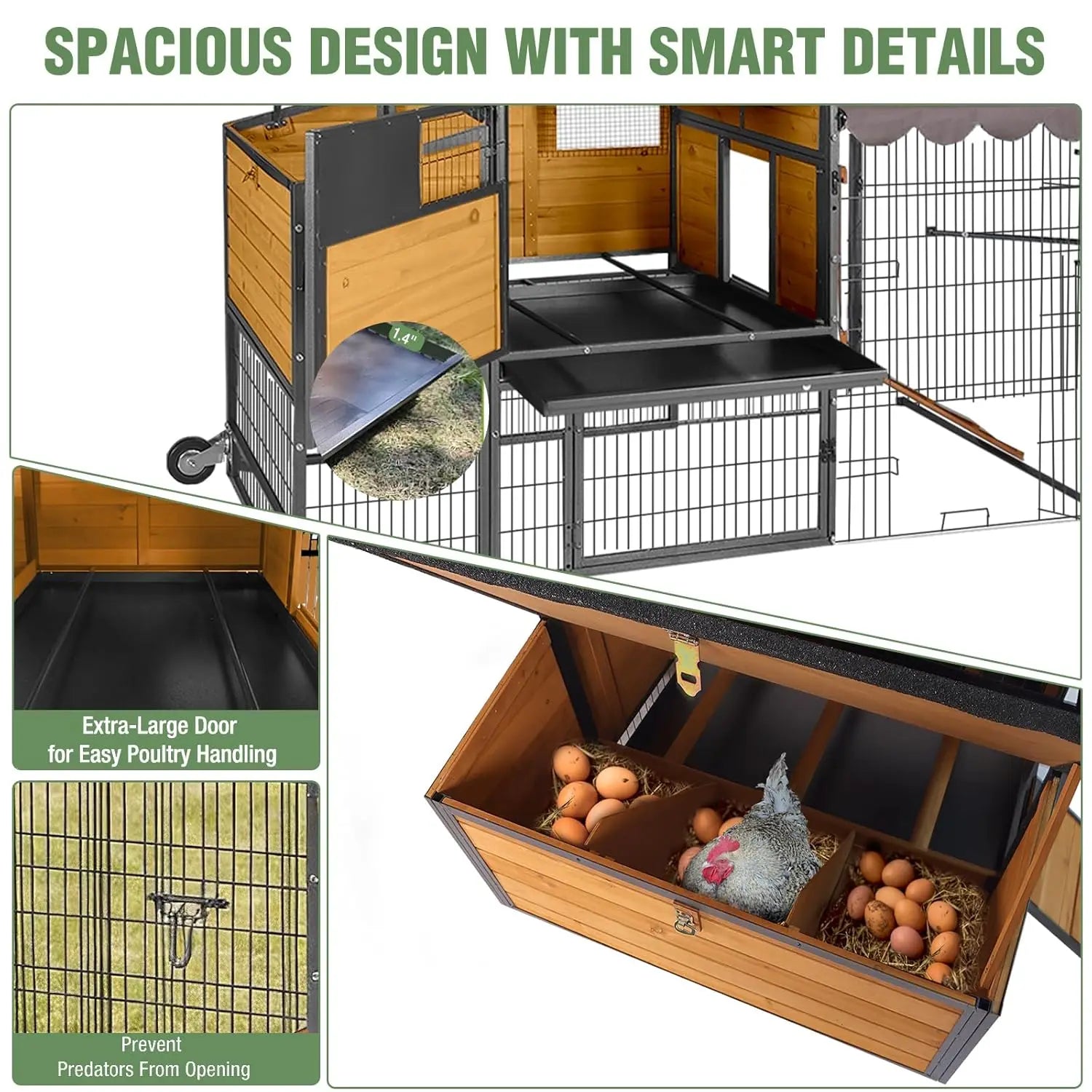 85.6" Mobile Chicken Coop with Run — Fits 6–8 Hens
