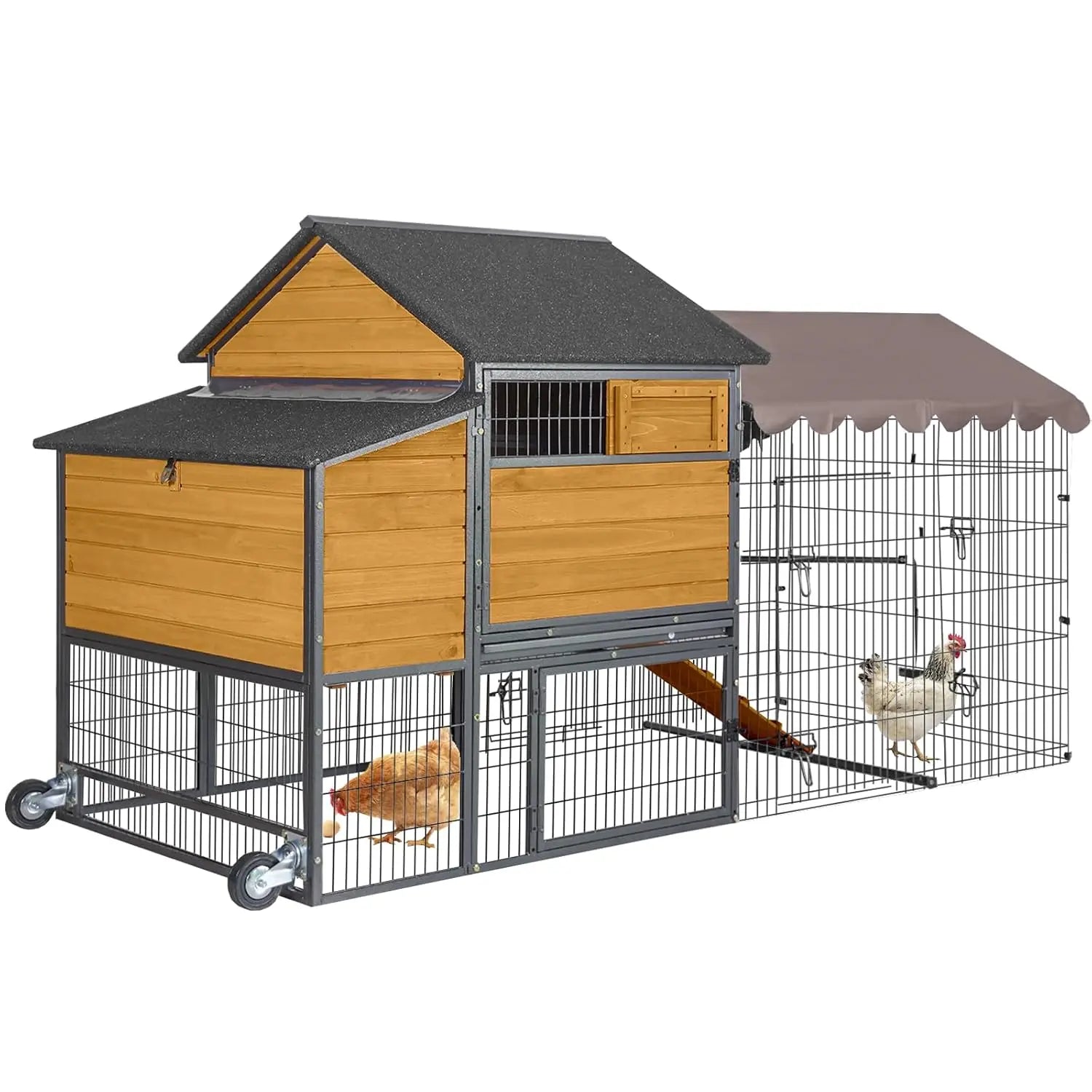 85" Metal-Frame Mobile Coop with Run — 6–8 Hens