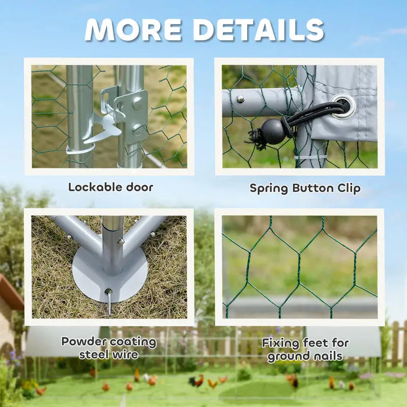 PawHut Walk-In Metal Chicken Coop — Fits 30–40 Hens