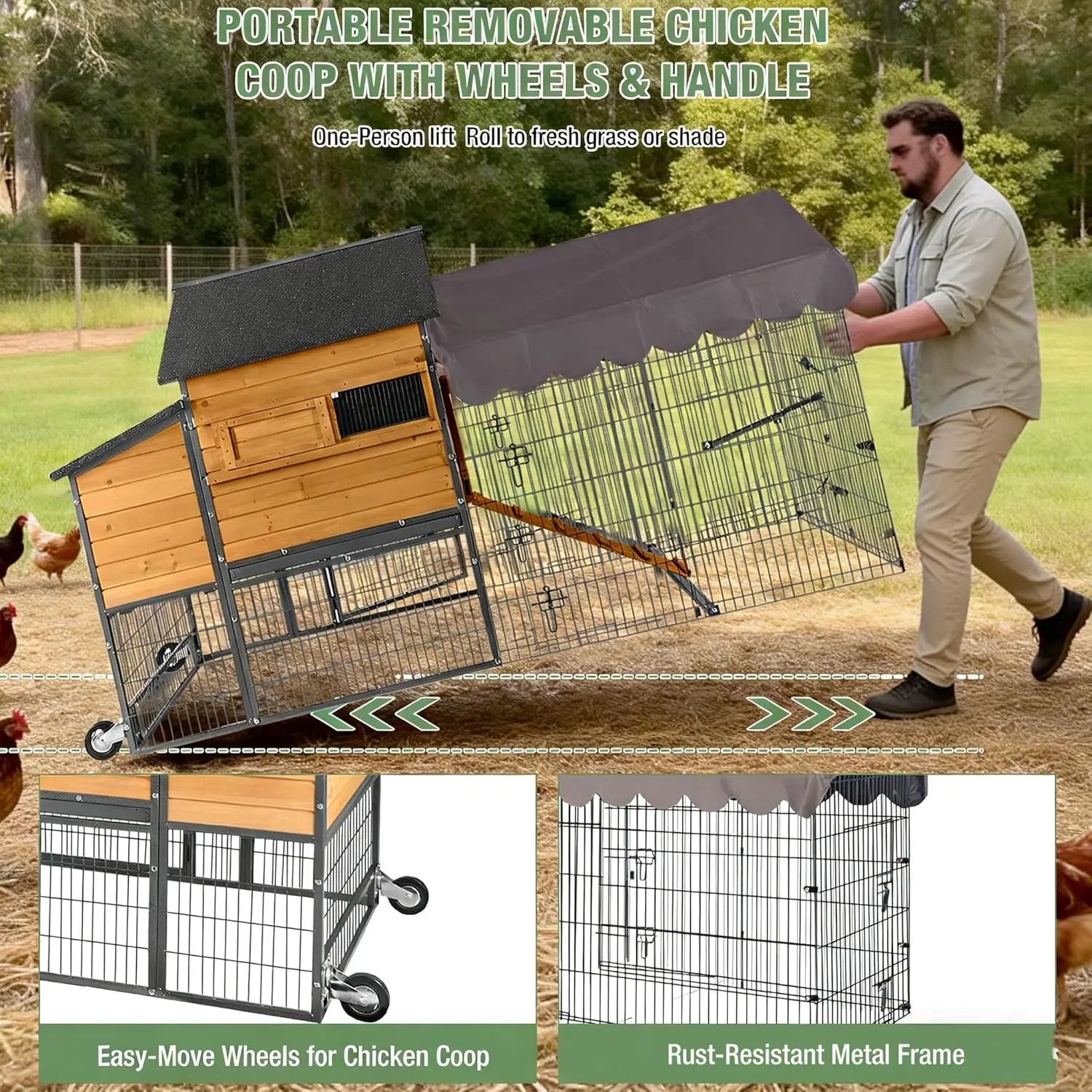 85.6" Mobile Chicken Coop with Run — Fits 6–8 Hens
