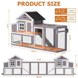 153" Mobile Chicken Coop with Run — Fits 6–10 Hens