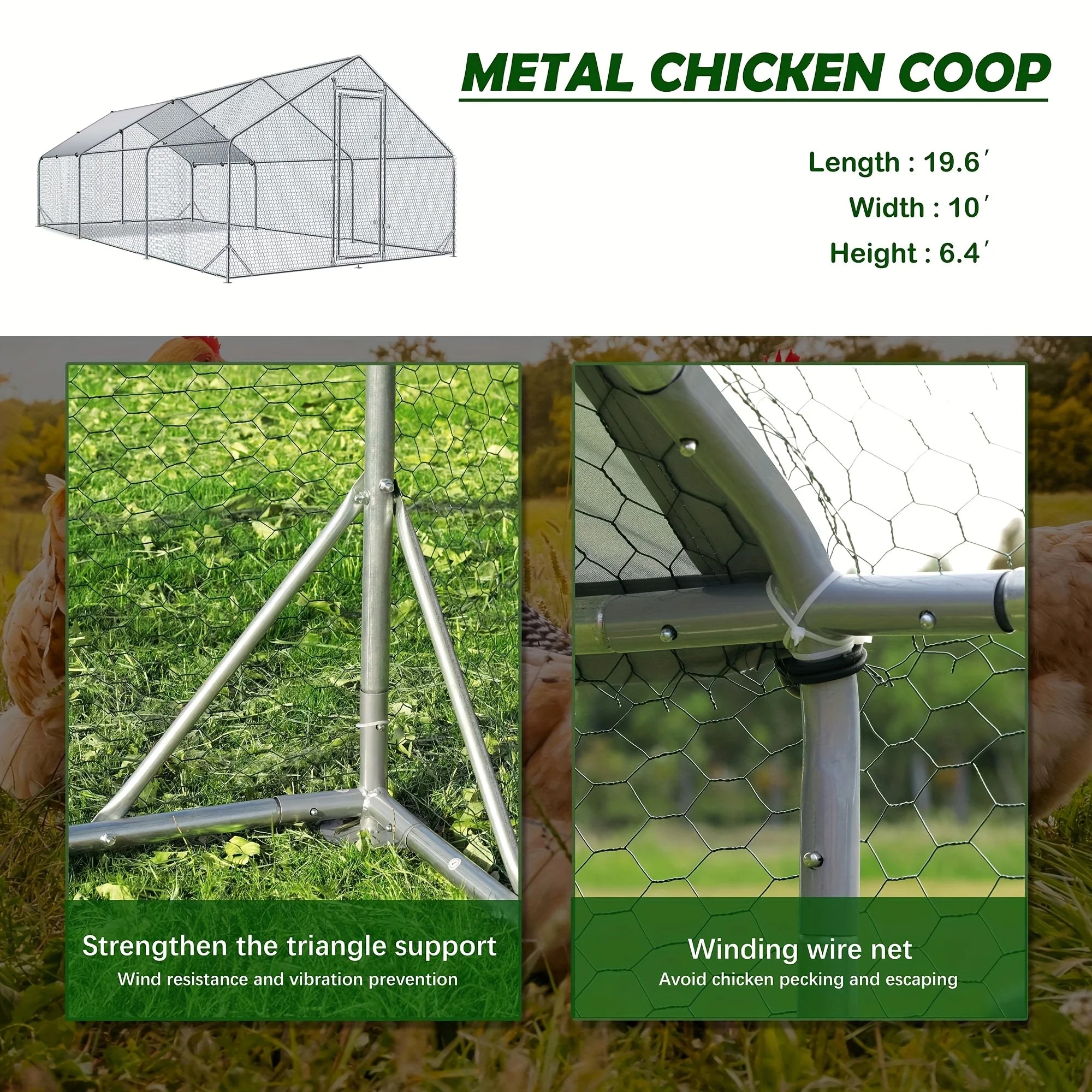 Large Walk-In Metal Chicken Coop with Spire Roof