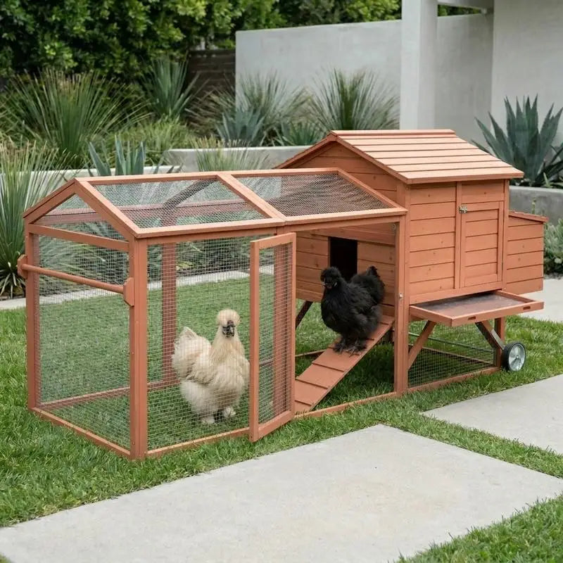 PawHut 96.5" Wooden Mobile Chicken Coop with Run