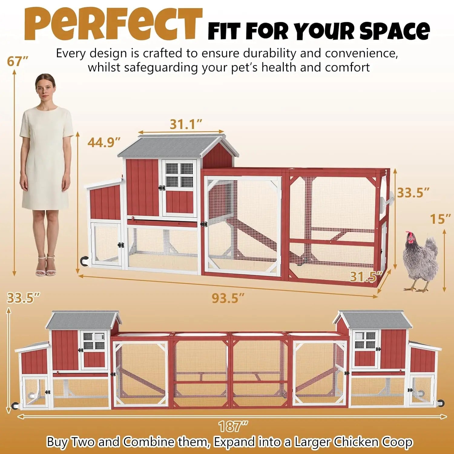 95" Wooden 2-Story Mobile Coop — Fits 4–6 Hens