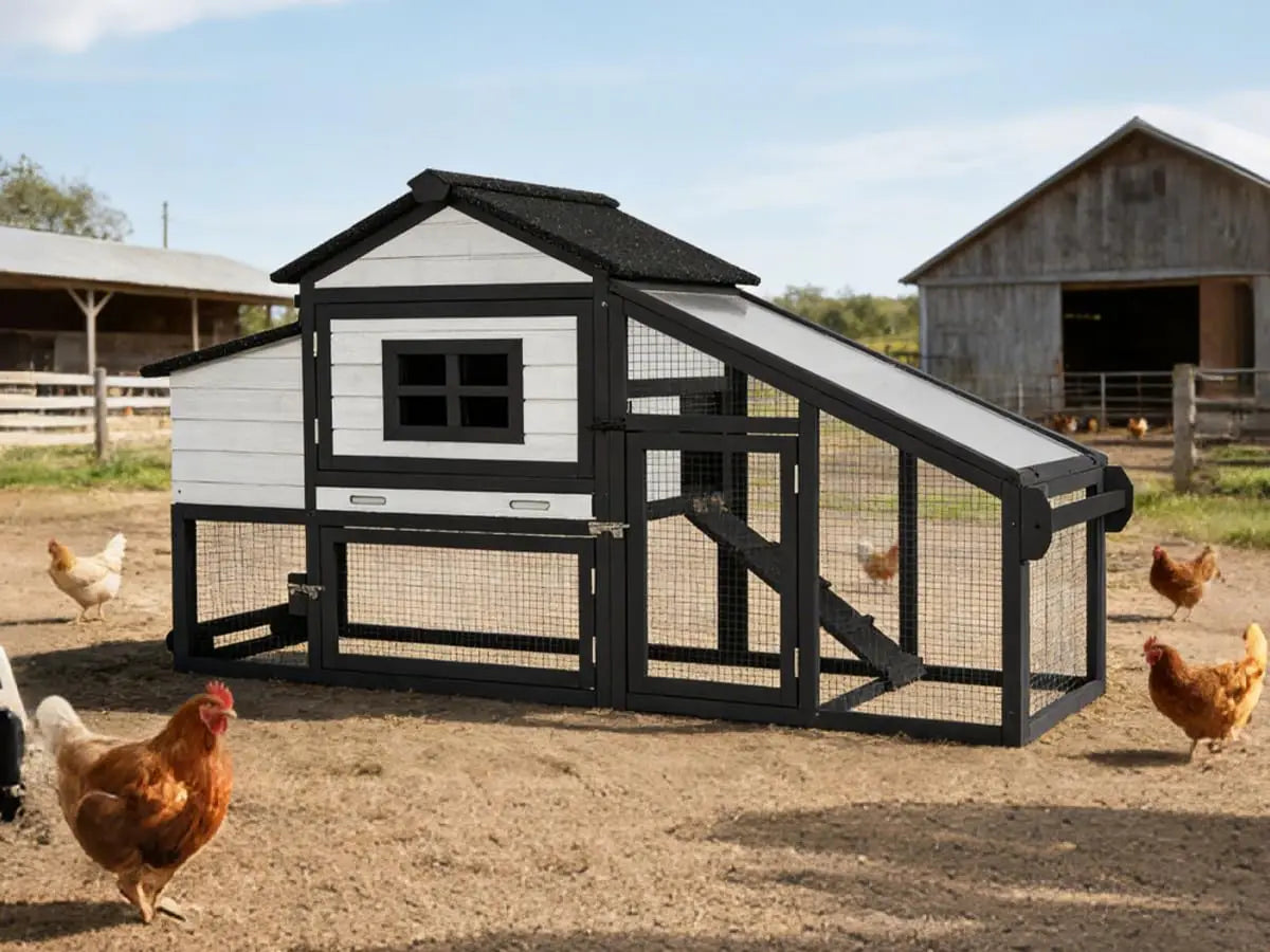 85.6" Mobile Chicken Coop with Run — Fits 6–8 Hens