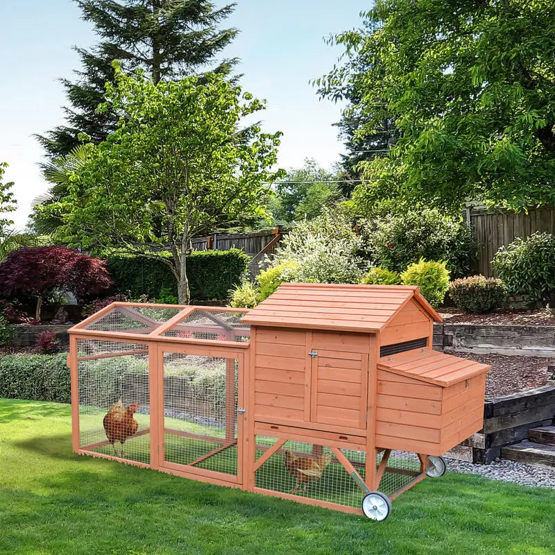 PawHut 96.5" Wooden Mobile Chicken Coop with Run