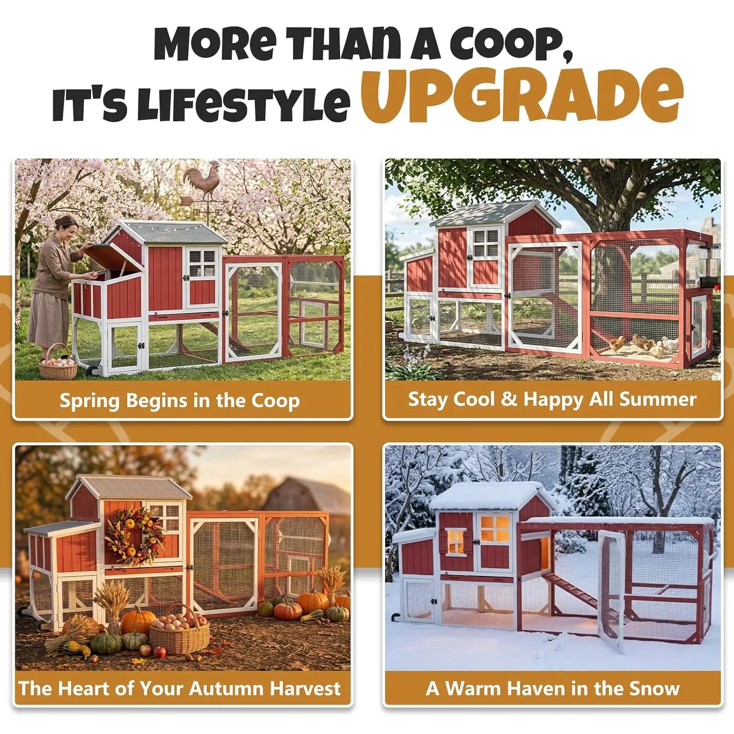 95" Wooden 2-Story Mobile Coop — Fits 4–6 Hens
