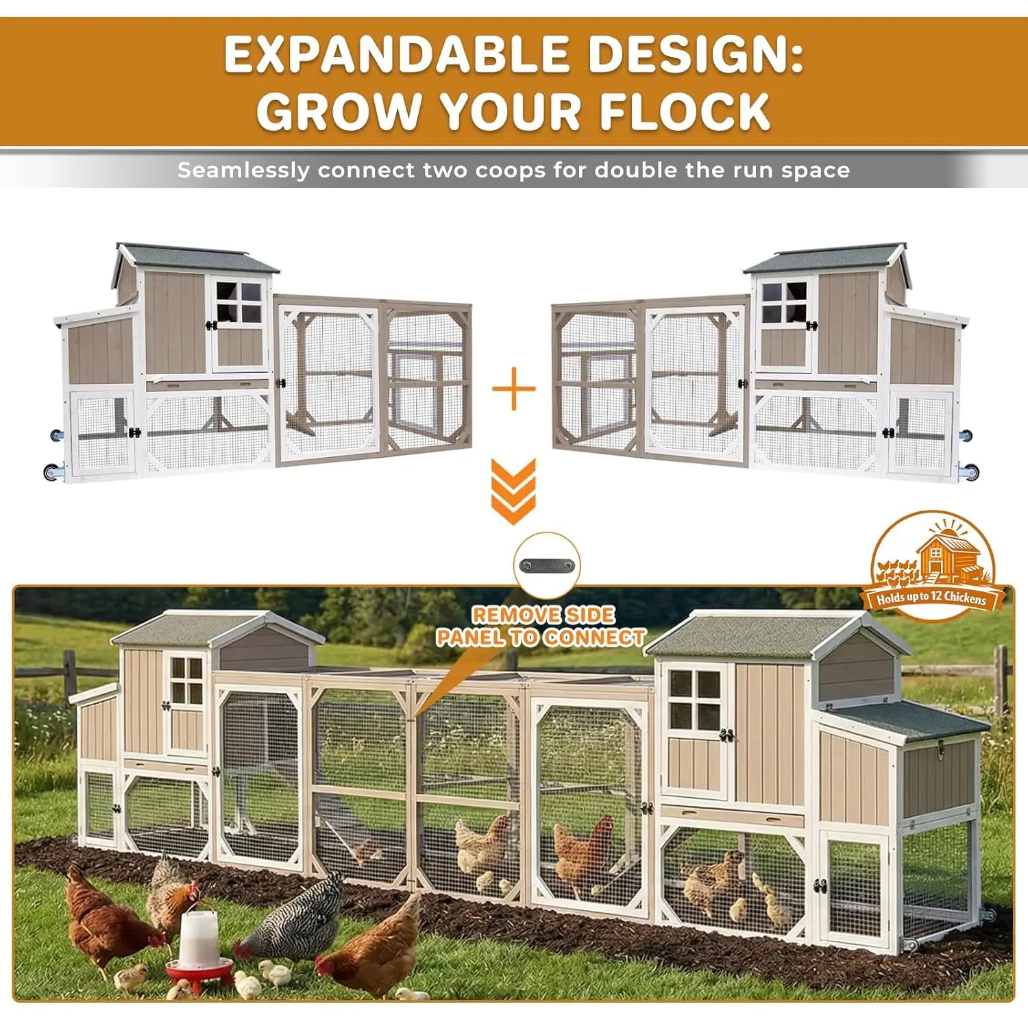 95" Wooden Chicken Coop with Run — Fits 3–6 Hens