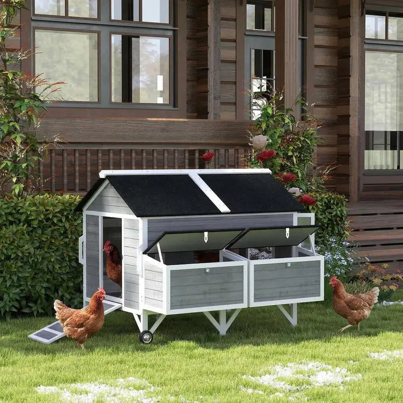 PawHut 59" Wooden Mobile Coop — Fits 4–6 Hens
