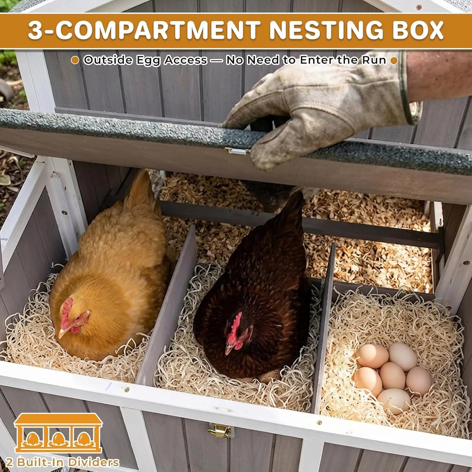 95" Wooden Chicken Coop with Run — Fits 3–6 Hens