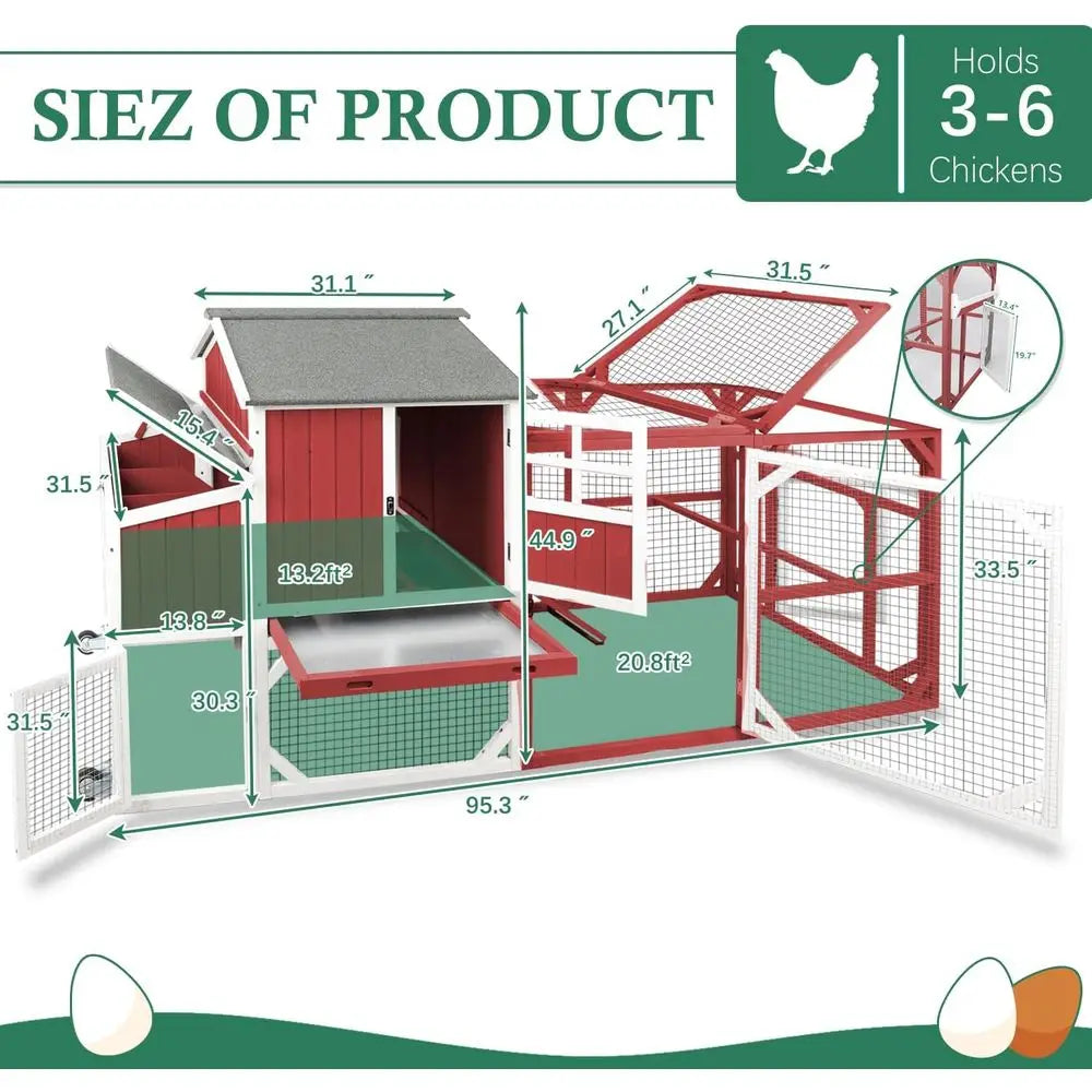 95.3" Portable Chicken Coop with Run — 2–4 Hens