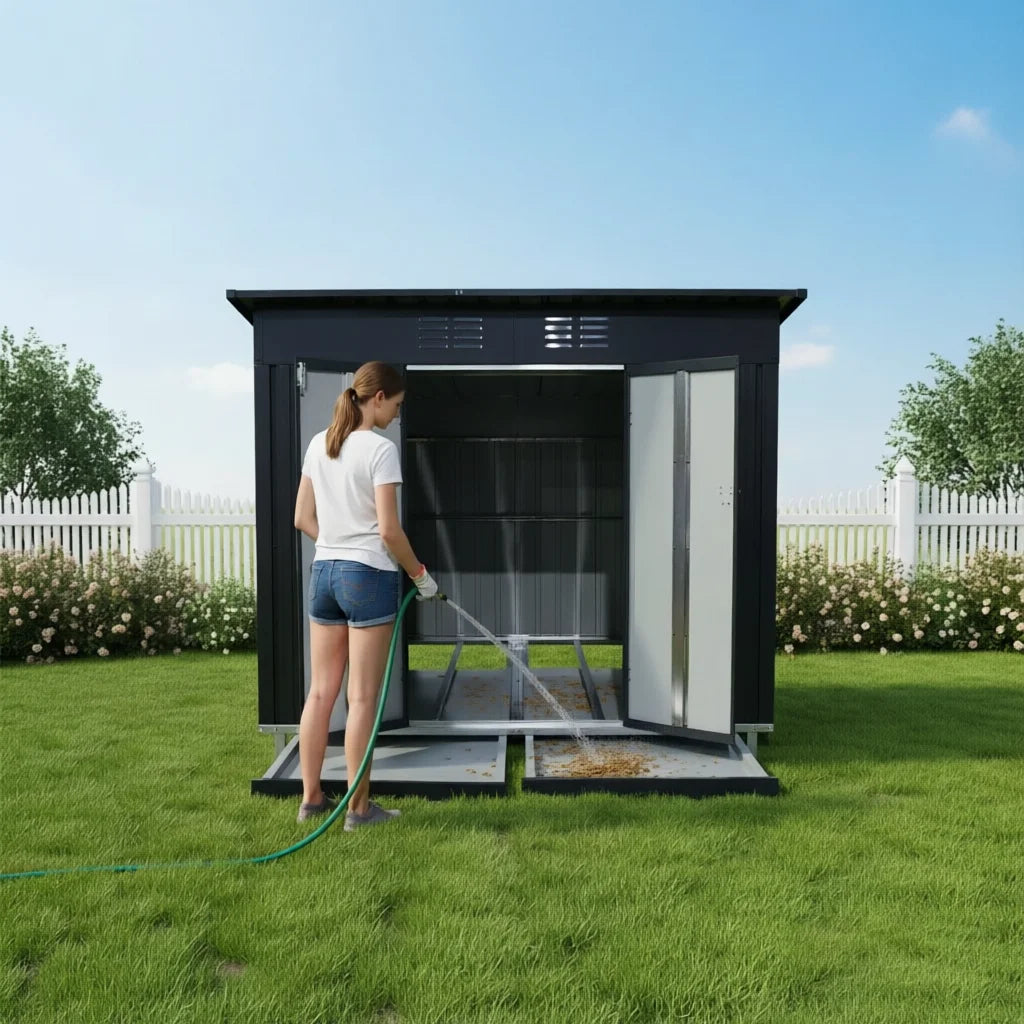 Galvanized Metal Chicken Coop with Pull-Out Trays