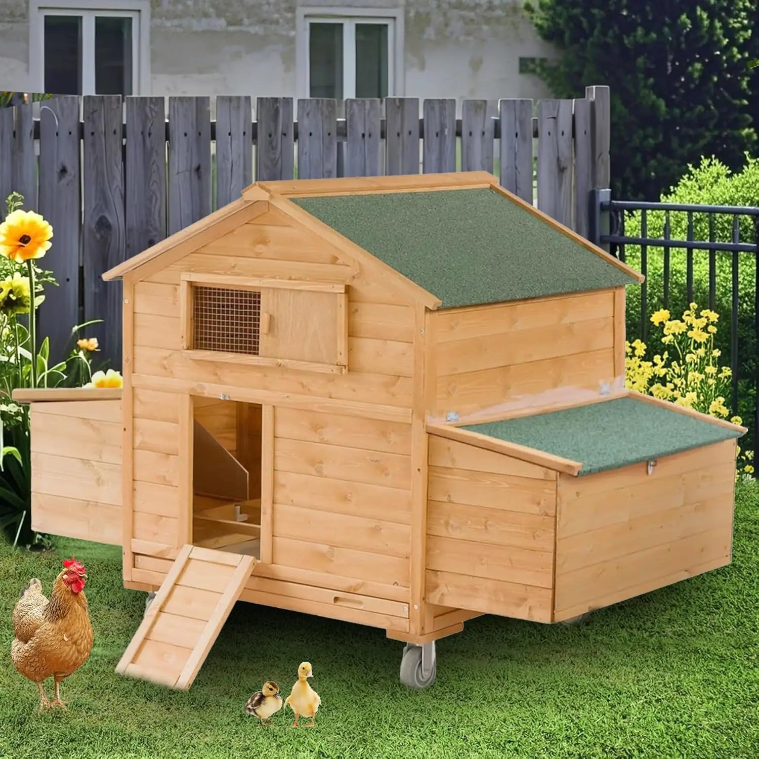 60" Wooden Mobile Chicken Coop — Fits 4–6 Hens