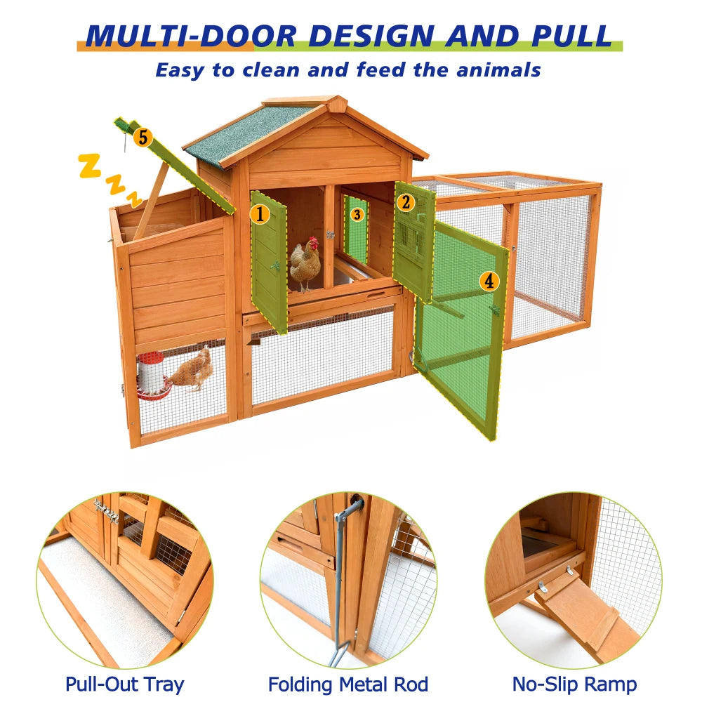 80" Wooden Chicken Coop with Nesting Box — 2–4 Hens