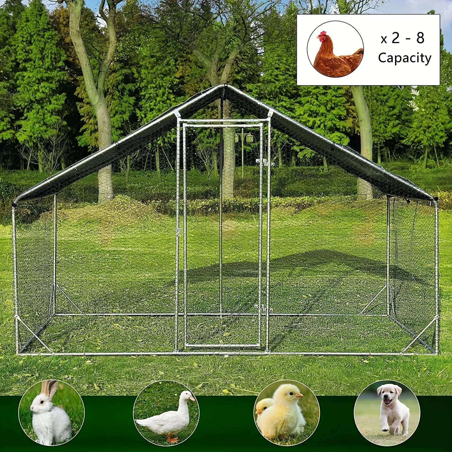 Large Walk-In Metal Chicken Coop with Spire Roof
