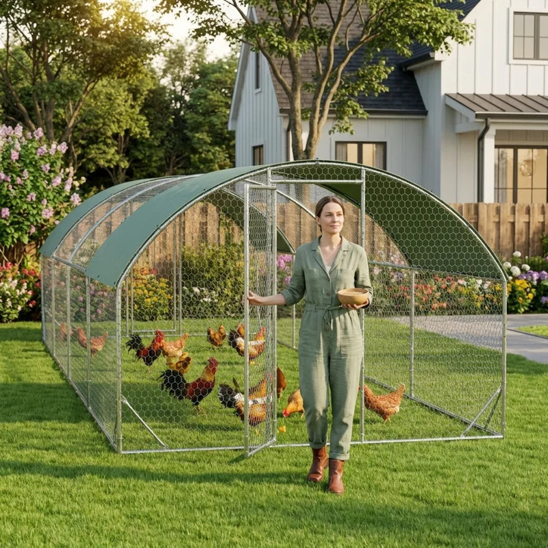 PawHut Walk-In Metal Chicken Coop — Fits 30–40 Hens