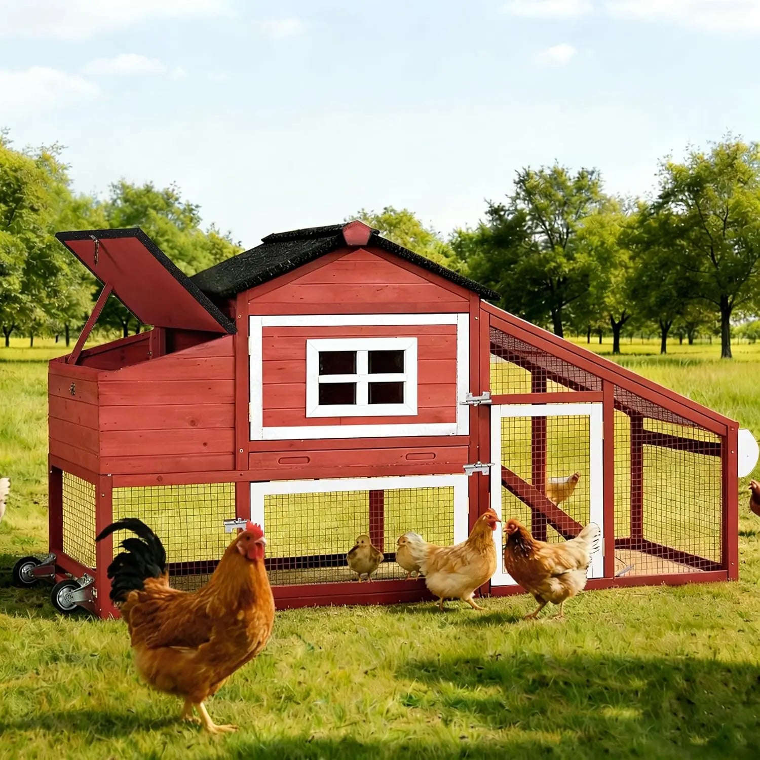 85.6" Mobile Chicken Coop with Run — Fits 6–8 Hens